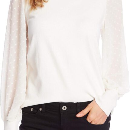 CeCe Long Sleeve Mock Neck Clip Sleeve Sweater