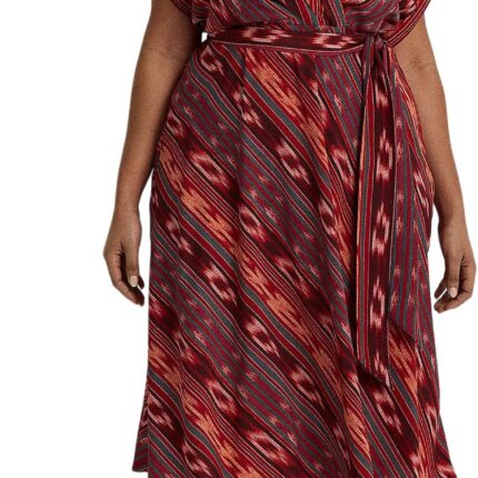 LAUREN Ralph Lauren Plus Size Geo-Striped Belted Crepe Dress