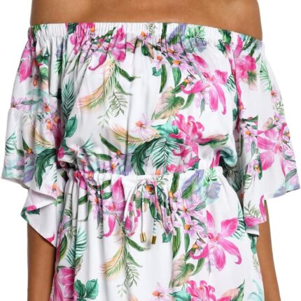 La Blanca Mystic Palms Off-the-Shoulder Dress